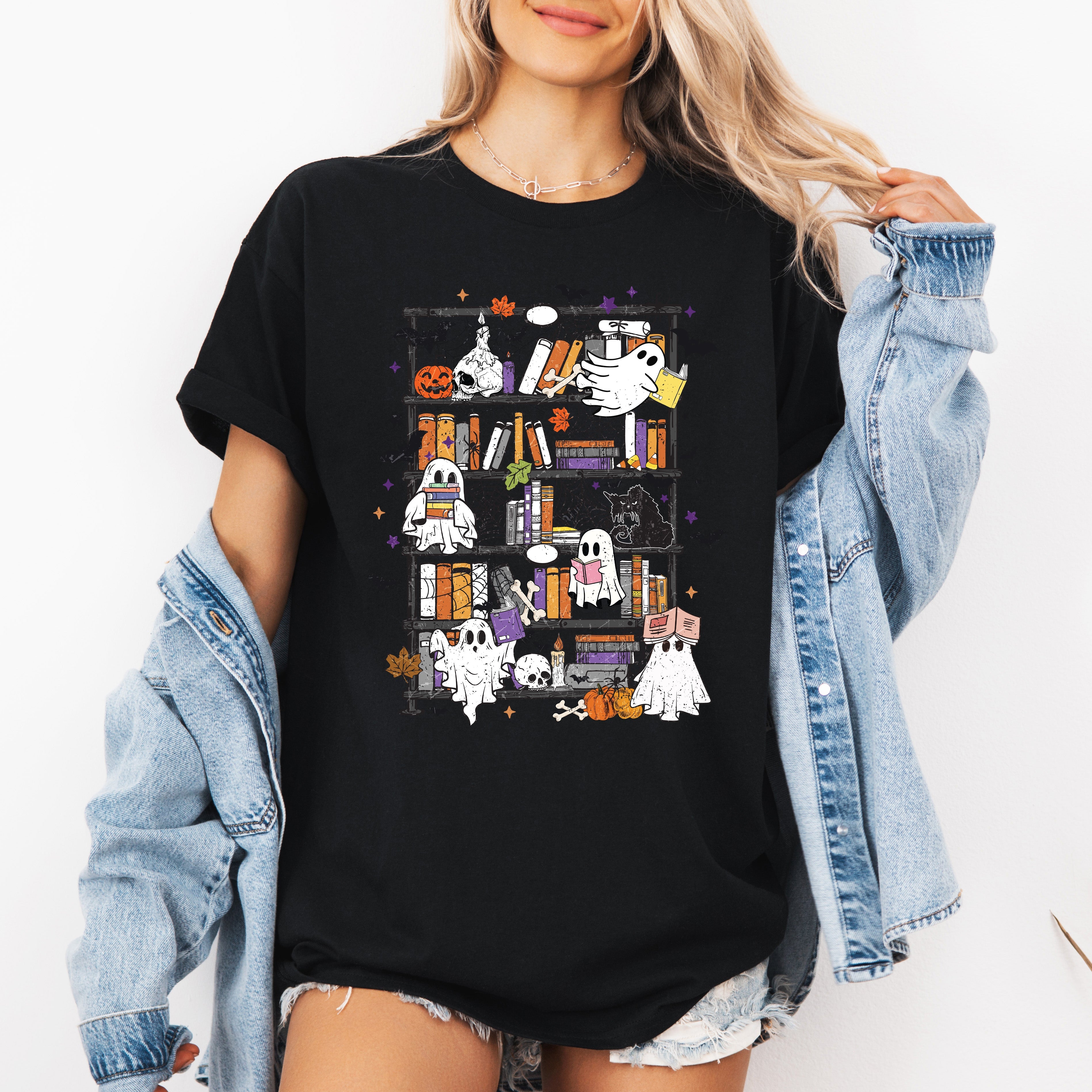 Reading Ghosts Bookish Library Spooky Halloween BookTok Lovers Limited Edition Graphic Tee