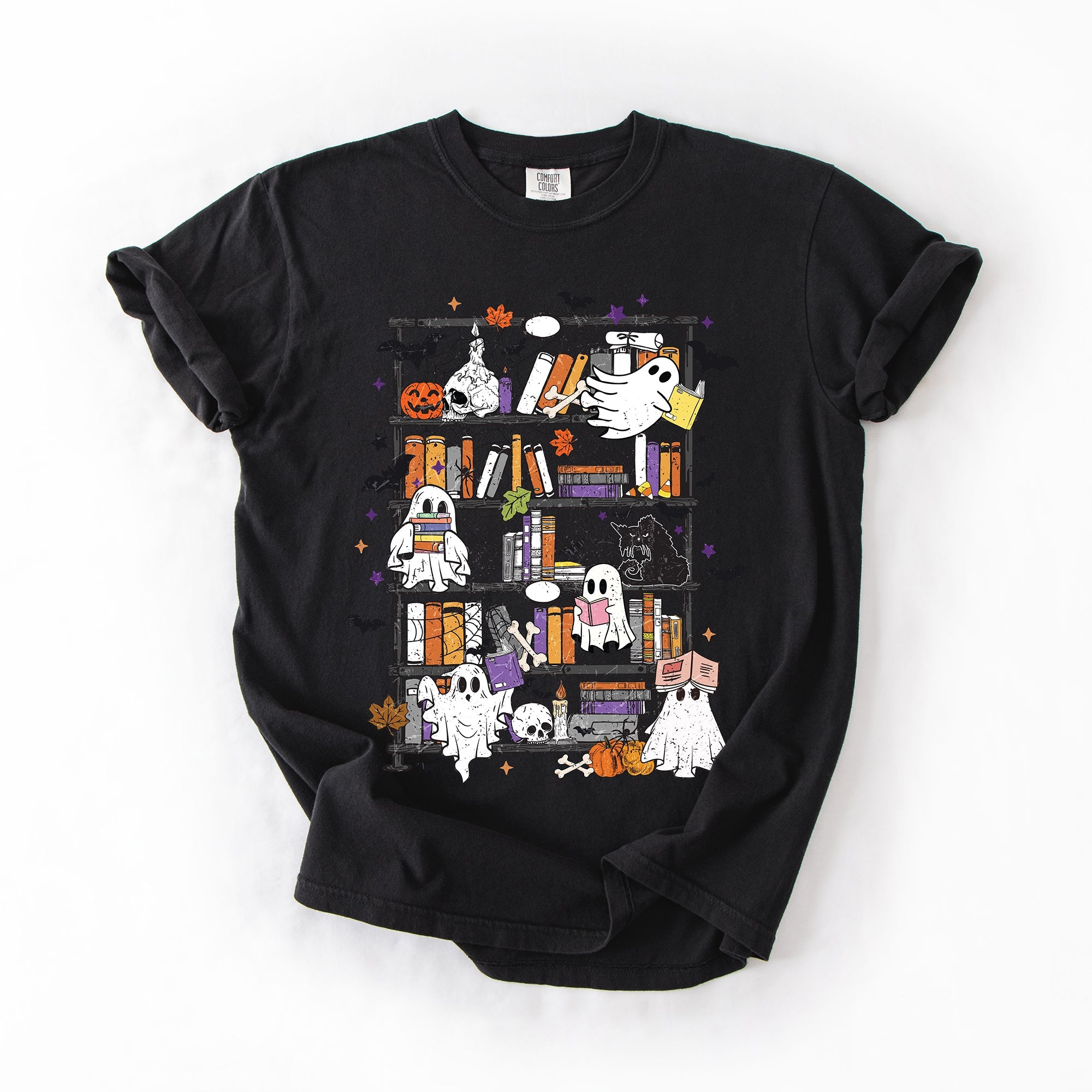 Reading Ghosts Bookish Library Spooky Halloween Booktok Classic Literary Lovers Cozy Comfort Colors Tee