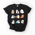 Reading Ghosts Halloween Library Books Scene Artwork Print Collection Comfort Colors Tee