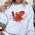 Red Bird Folk Art Scandinavian Winter Christmas Scene Cozy Festive Holiday Sweatshirt