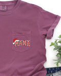 Retro Christmas Mama Checkered Pocket Santa Snow Winter Xmas Edition Comfort Colors Tee