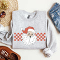Retro Santa Checkered Christmas Pattern Vintage Santa Claus Artwork For Winter Cozy Sweatshirt