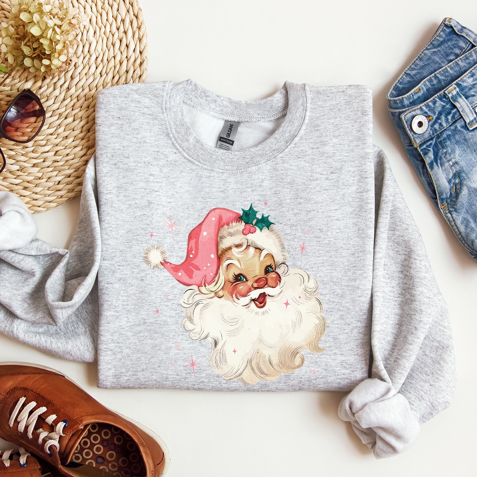 Retro Santa Pink Christmas Sparkles Vintage Winter Snow Xmas Retro Inspired Sweatshirt