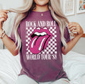Rock And Roll World Tour Lips And Tongue Checkered 80s Rock Retro Classic Rock Comfort Colors Tee