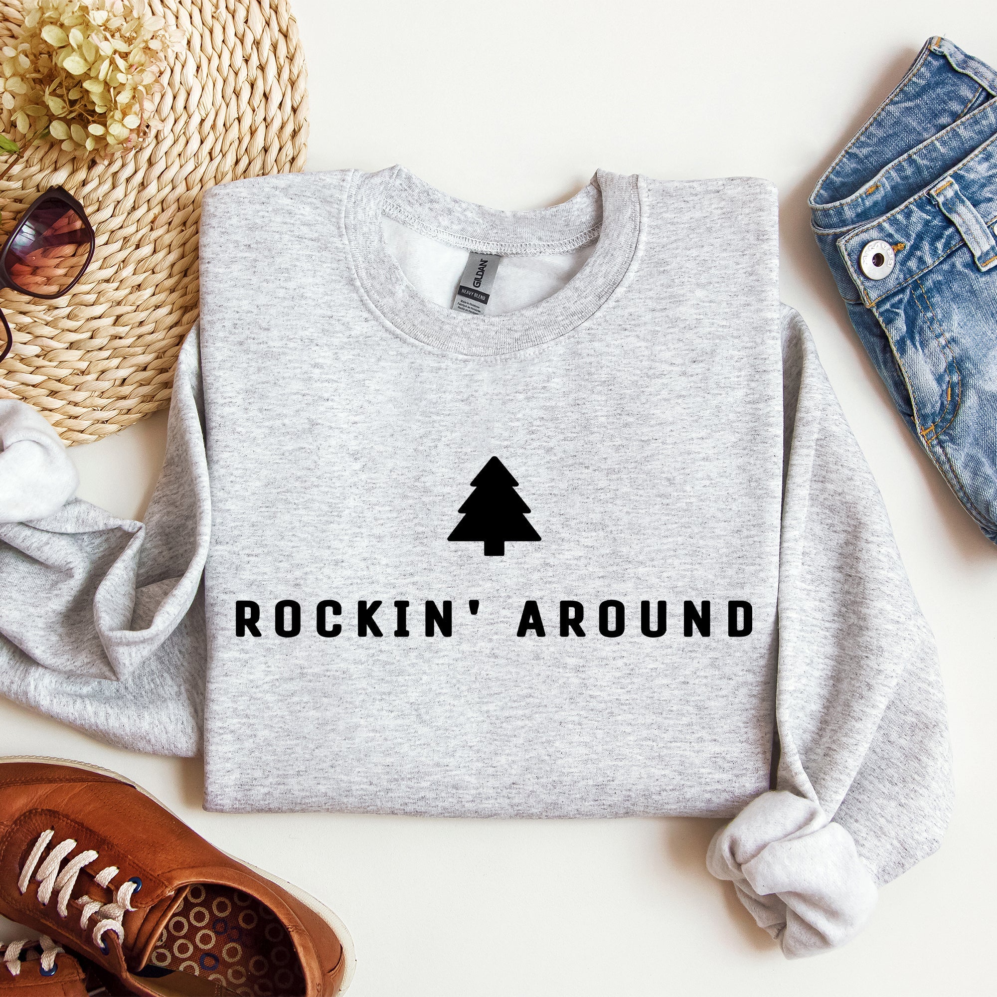 Rockin Around Minimalist Christmas Winter Santa Xmas Holiday Edition Cozy Sweatshirt