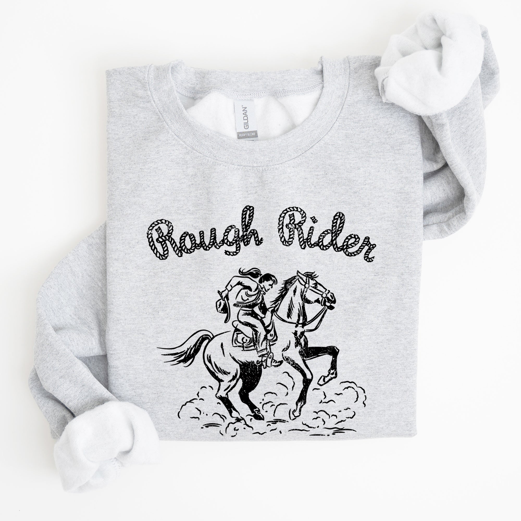 Rough Rider, Cowgirl, Horse, Rodeo Western Heritage Illustration Graphic Sweatshirt