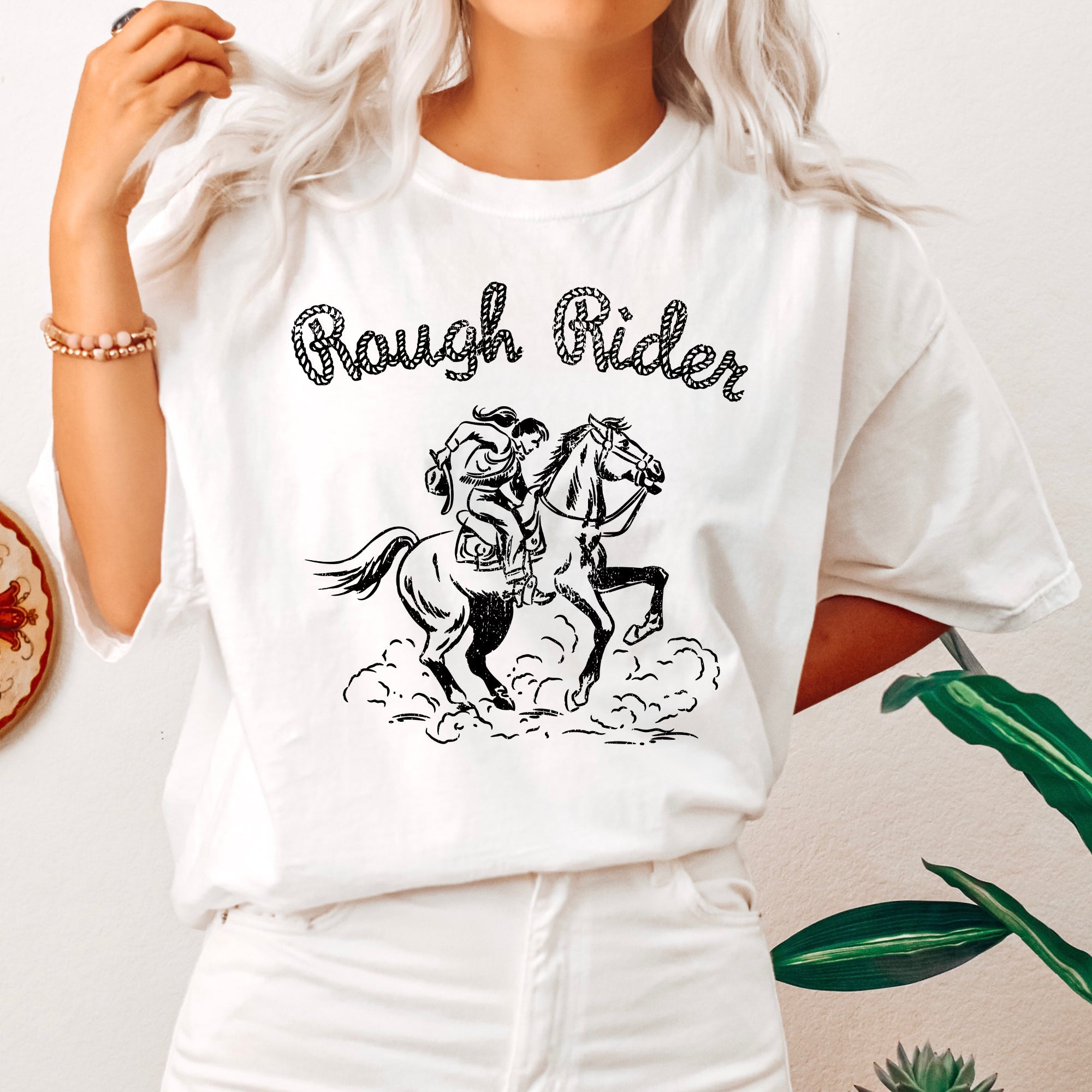 Rough Rider Rodeo Cowboy Western Cowgirl Horse Bronco Classic Comfort Colors Tee