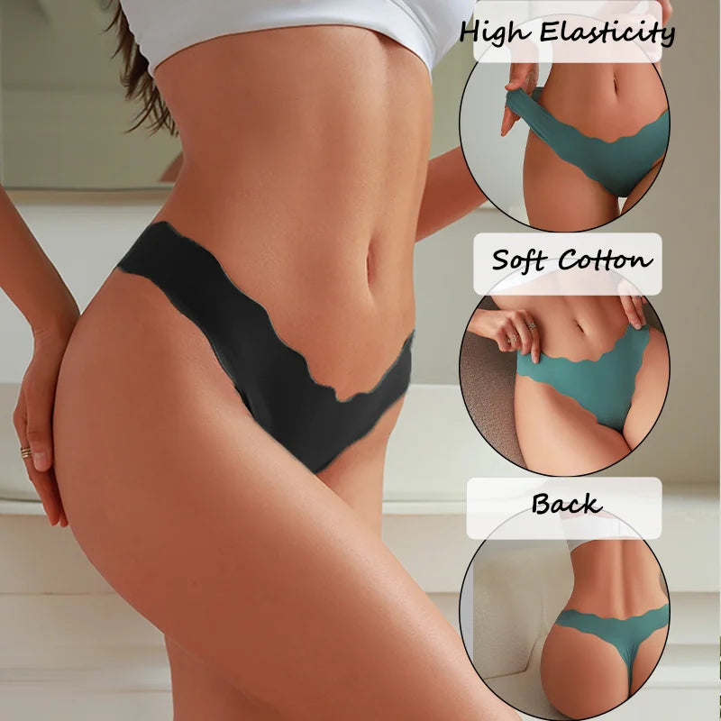 3PCS Women Seamless Panties Wavy Design Ultra-thin Panties Women Ice Silk Underwear Sexy Panty Low Waist G-string Female Solid
