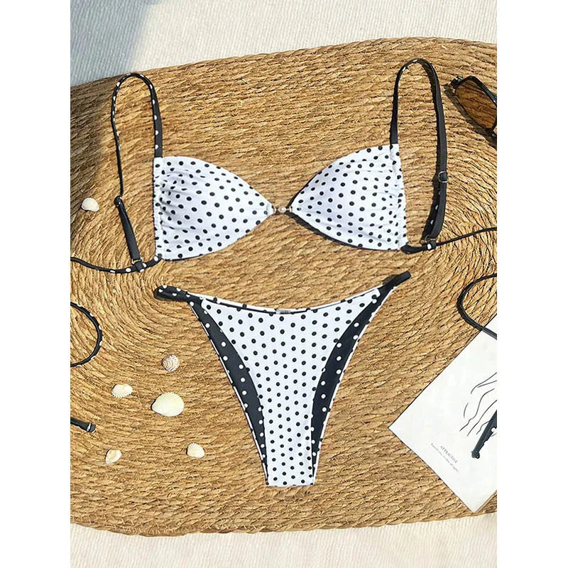 2026 Sexy Polka Dot Print Beach Bikini Set New Women's Summer Fashion Swimwear Strapless One Piece Swimsuit for Beach Lovers