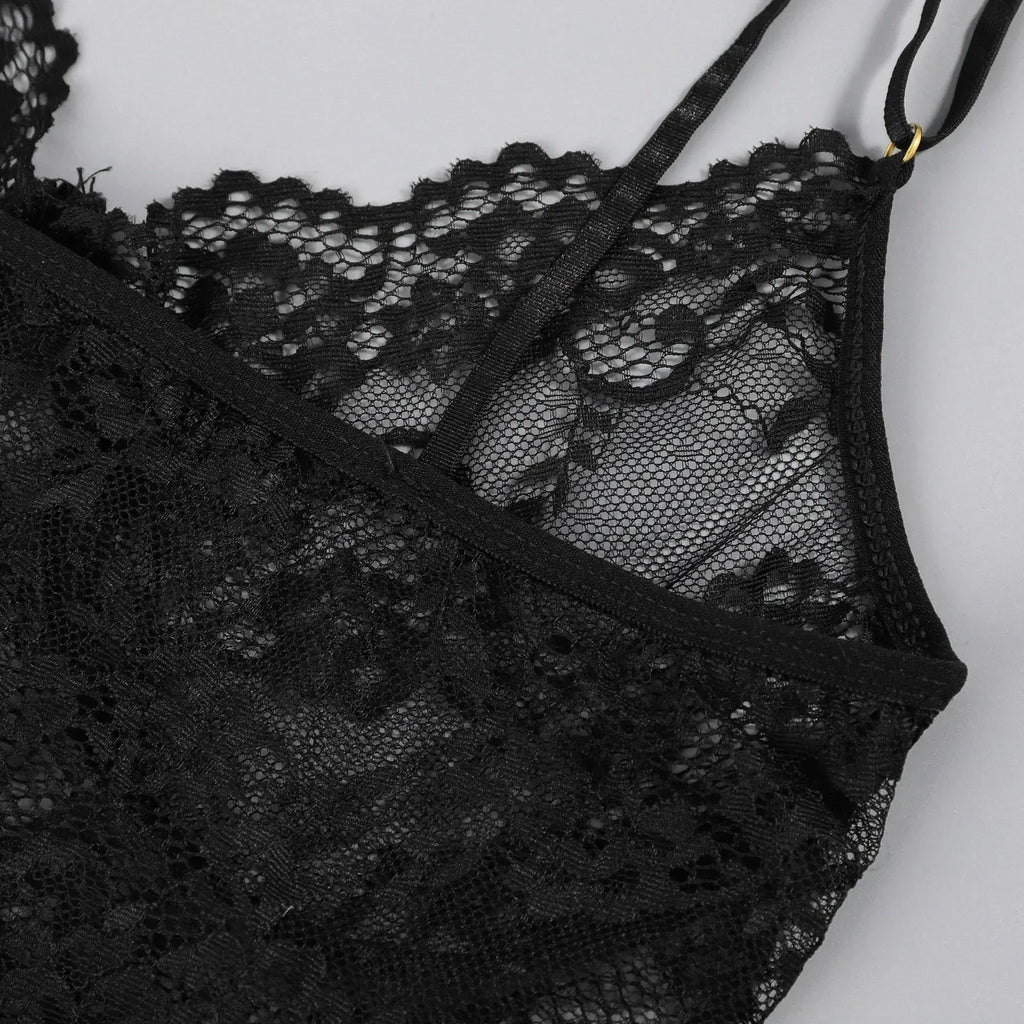 3PCS Lace See Through Bra Set Women Sexy Lingerie Underwear Halter Tops Bra and Panties Garter Intimate Sex Costumes