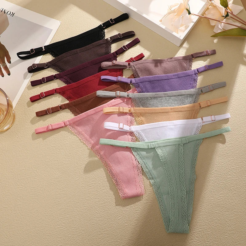 5PCS Women Cotton Panties Sexy Adjustable Waist G-String Women's Underwear T-Back Lingerie Femme Underpants Briefs Thong Female