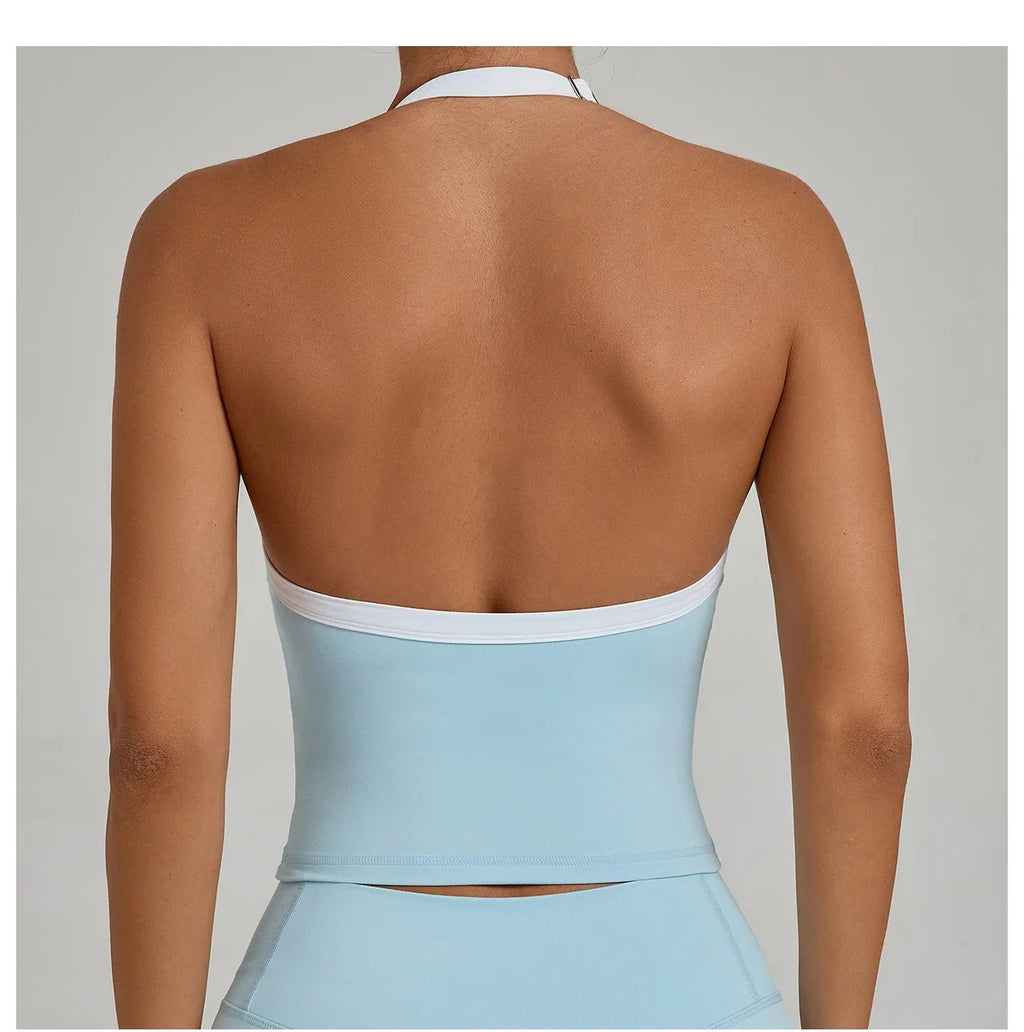 Hanging Neck Top Women Sports Bra Push Up Fitness Yoga Bra Color Blocked Underwear Gym Sport Tops Women Running Vest Bralette