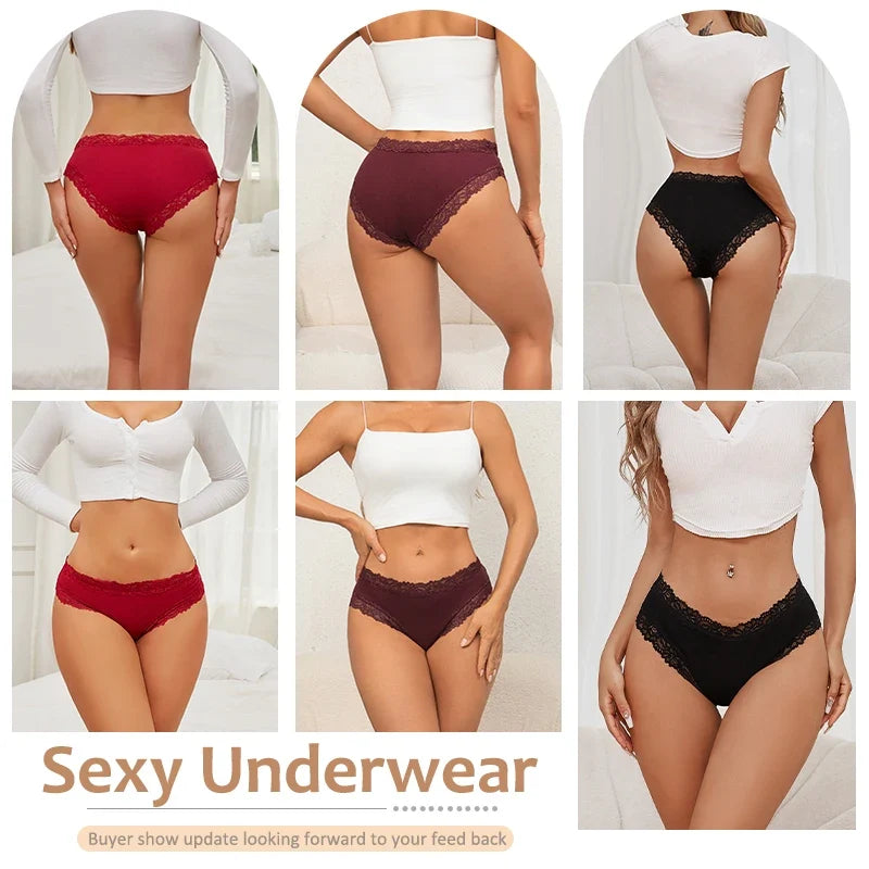 5PCS/Set Women Cotton Panties Sexy Lace Low Waist Briefs Stretch Comfortable Ladies Underwear Soft Breathable Intimate Lingerie
