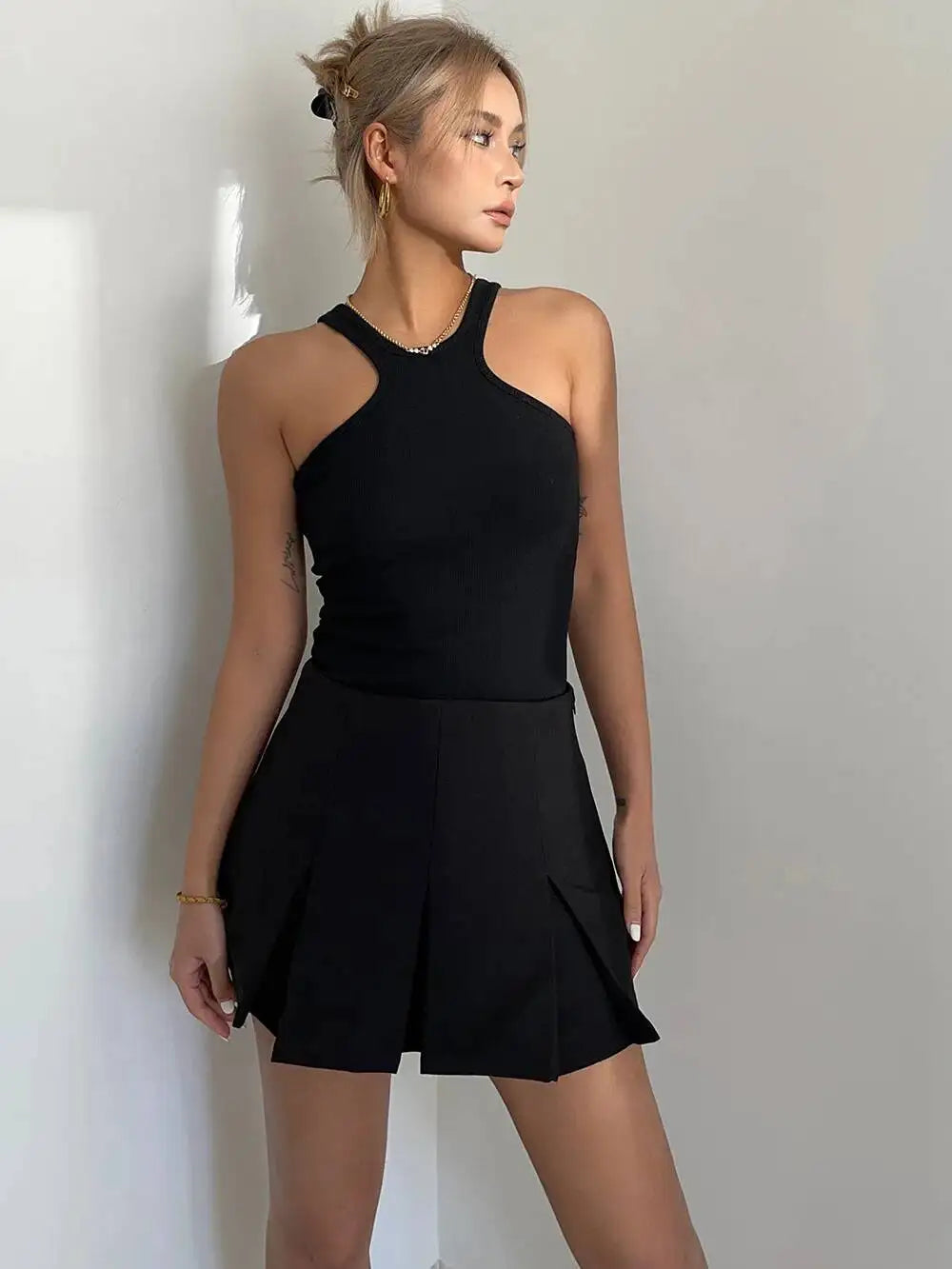WOMENGAGA American High Street A-line Short Unif School Girl Fairy Grunge Skirt High Waist Pleated Skorts Streetwear Lovely HM2O