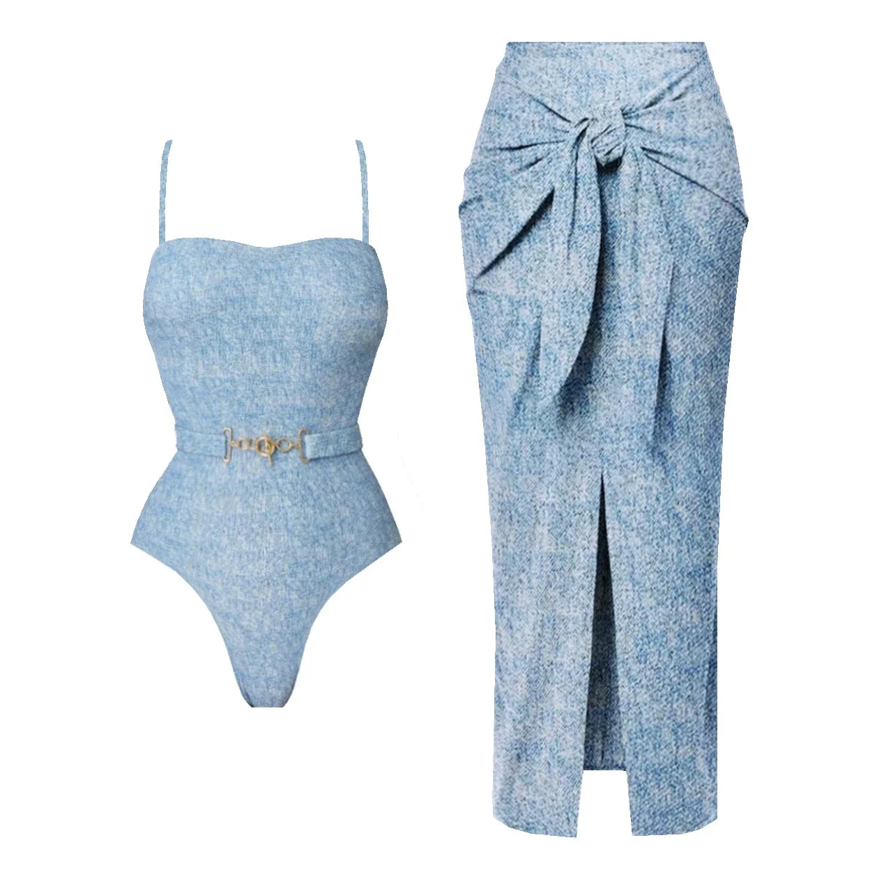 Denim Print 2Pcs Swimsuit Sexy Bikini Women Swimwear Bandeau Biquini Female Mini Skirt Bathingsuit Push Up Swim Suit Beachwear