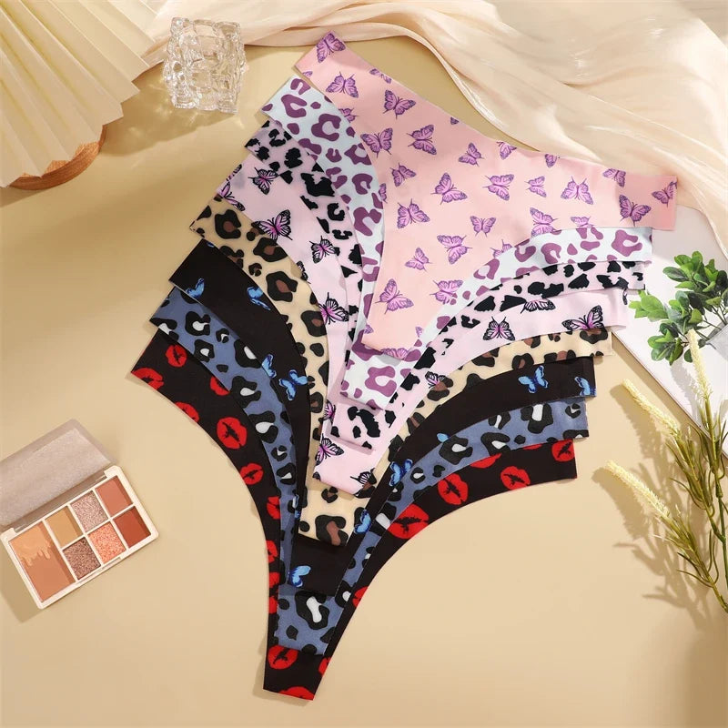 5Pcs Women Ultra-thin Seamless G-string Seamless Print Thongs Sexy Panties Ladies Soft Cute Thongs Female S-XL T-Back Panties