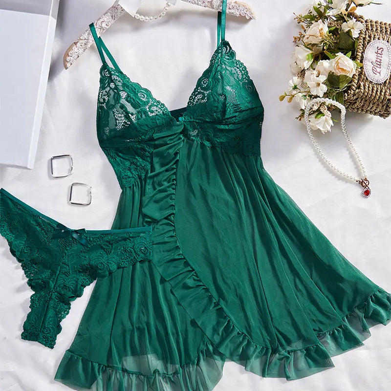 Sexy Lingerie Triangle Panty Set Women's Night Dress Erotic Underwear Lace Transparent Underpants Sexy Thong Plus Size Briefs
