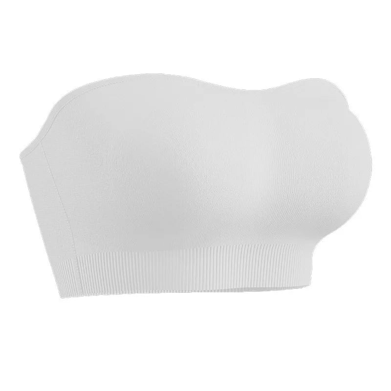 Women's Strapless and Wire-free Bandeau Bra with Full Cup Thin Mold Padding Non-slip Silicone Seamless Bra Plus Size Underwear