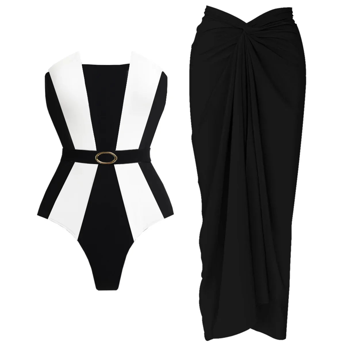 2Pcs Black White Swimsuit 2026 Bandeau Biquini Women Sexy Bikini Push Up Swimwear Female Patchwork Dress Bathing Suits Beachwear