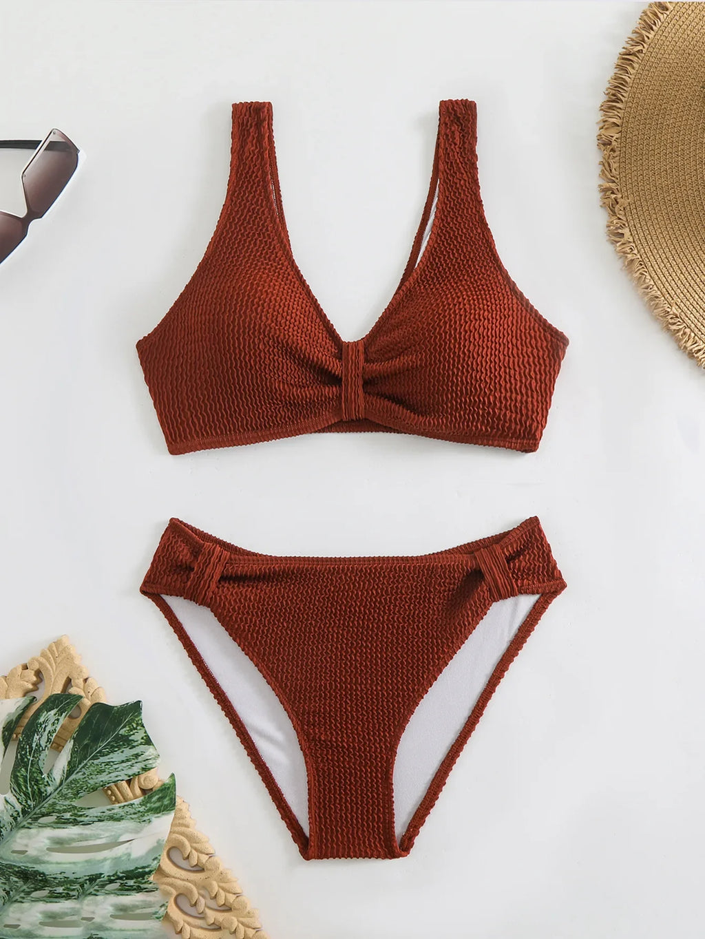 2026 New Sexy Bikini Two-Piece Swimsuit Pure Color High Elasticity Monochromatic Swimwear Comfortable Fit Women's Beachwear