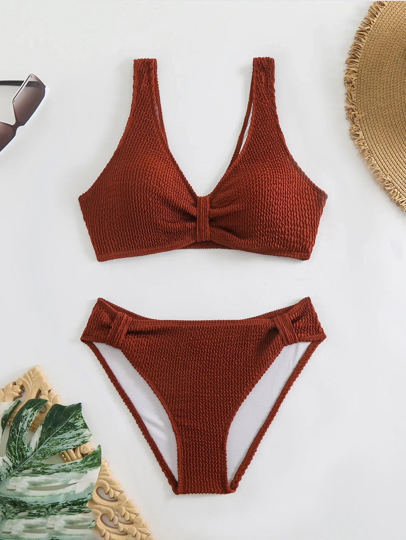 2026 New Sexy Bikini Two-Piece Swimsuit Pure Color High Elasticity Monochromatic Swimwear Comfortable Fit Women's Beachwear
