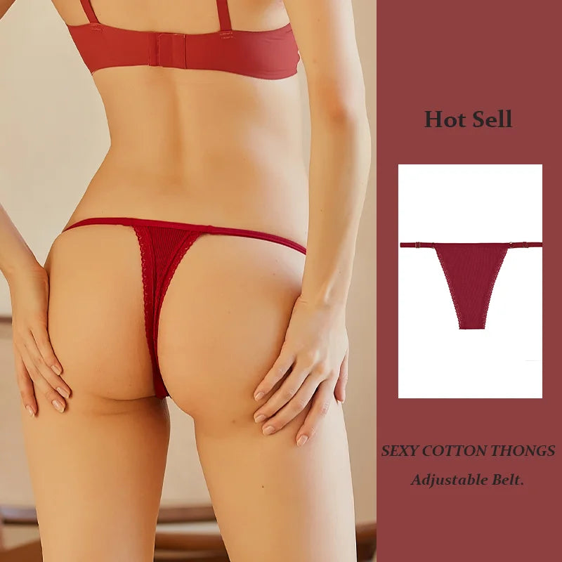 Sexy Women Cotton Thongs Adjustable Belt Seamless Panties Breathable Low Waist Lingerie Female Soft Solid Color Intimates