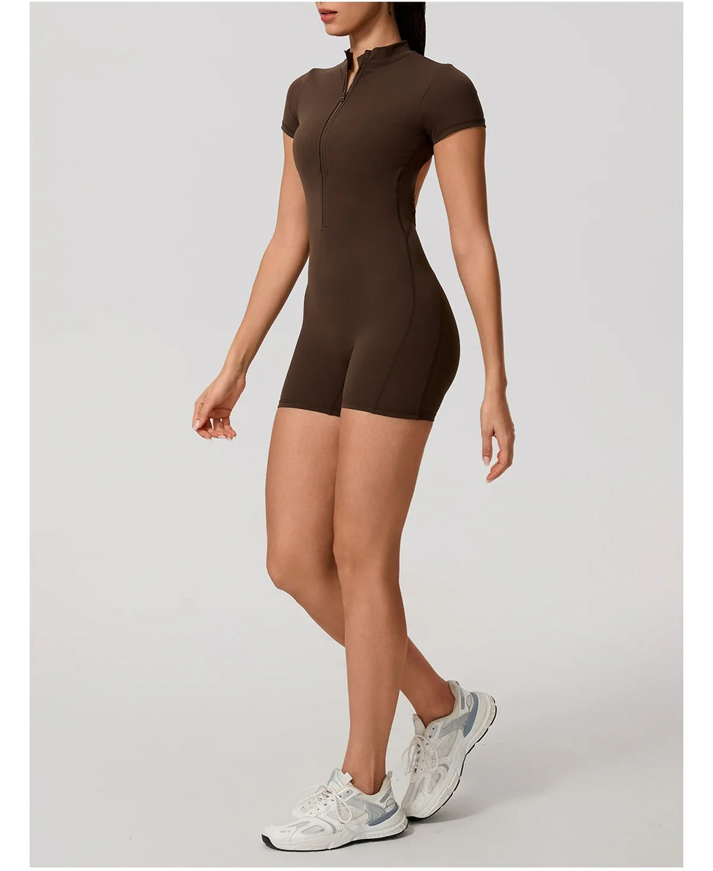 Hearuisavy Summer Women's Short Sleeved Sports Overalls Running Yoga Jumpsuit High Stretch Push Up Fitness Bodysuit With Zipper