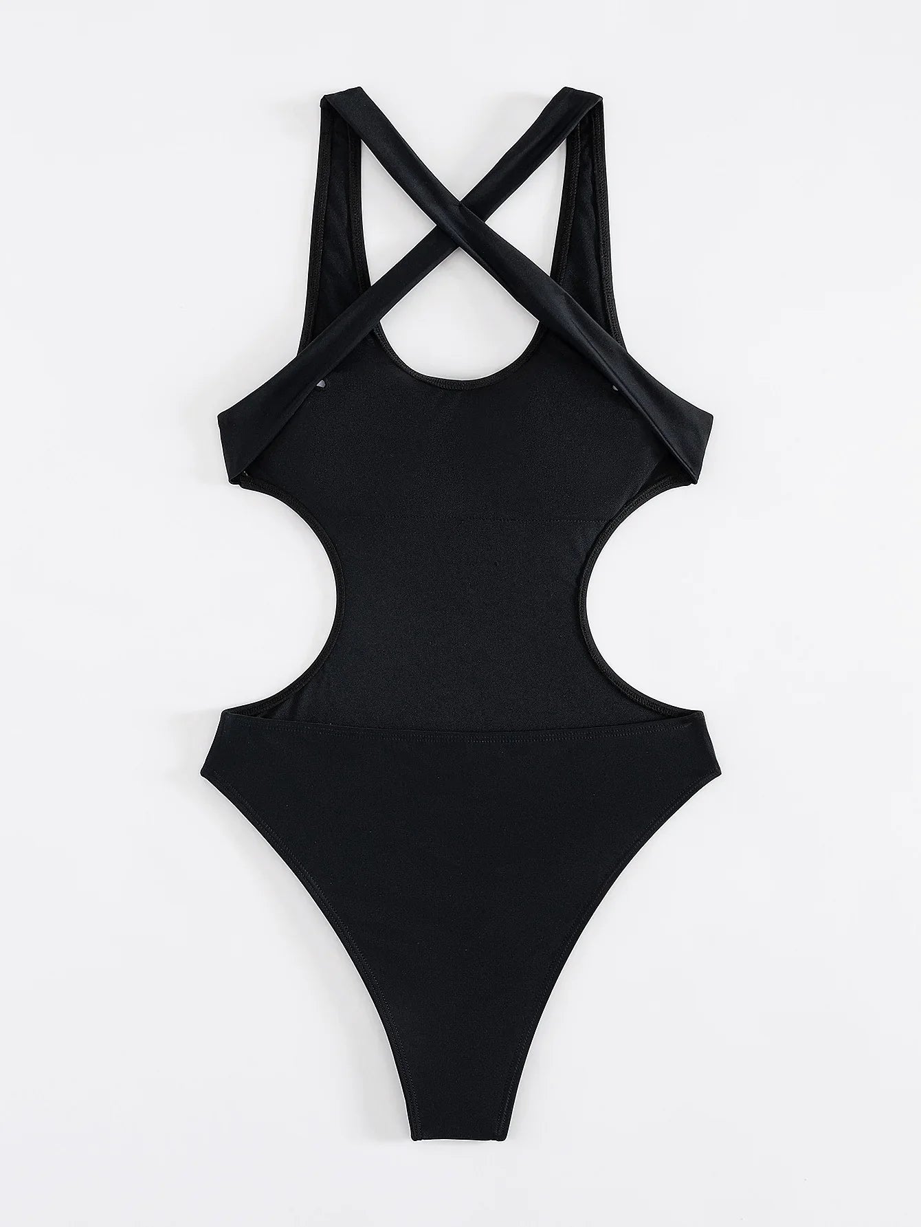 Sexy Black One Piece Swimsuit 2025 Women Hollow Out Backless Cross Slim High Waist Bikini Beach Bathing Suit Holiday Monokini