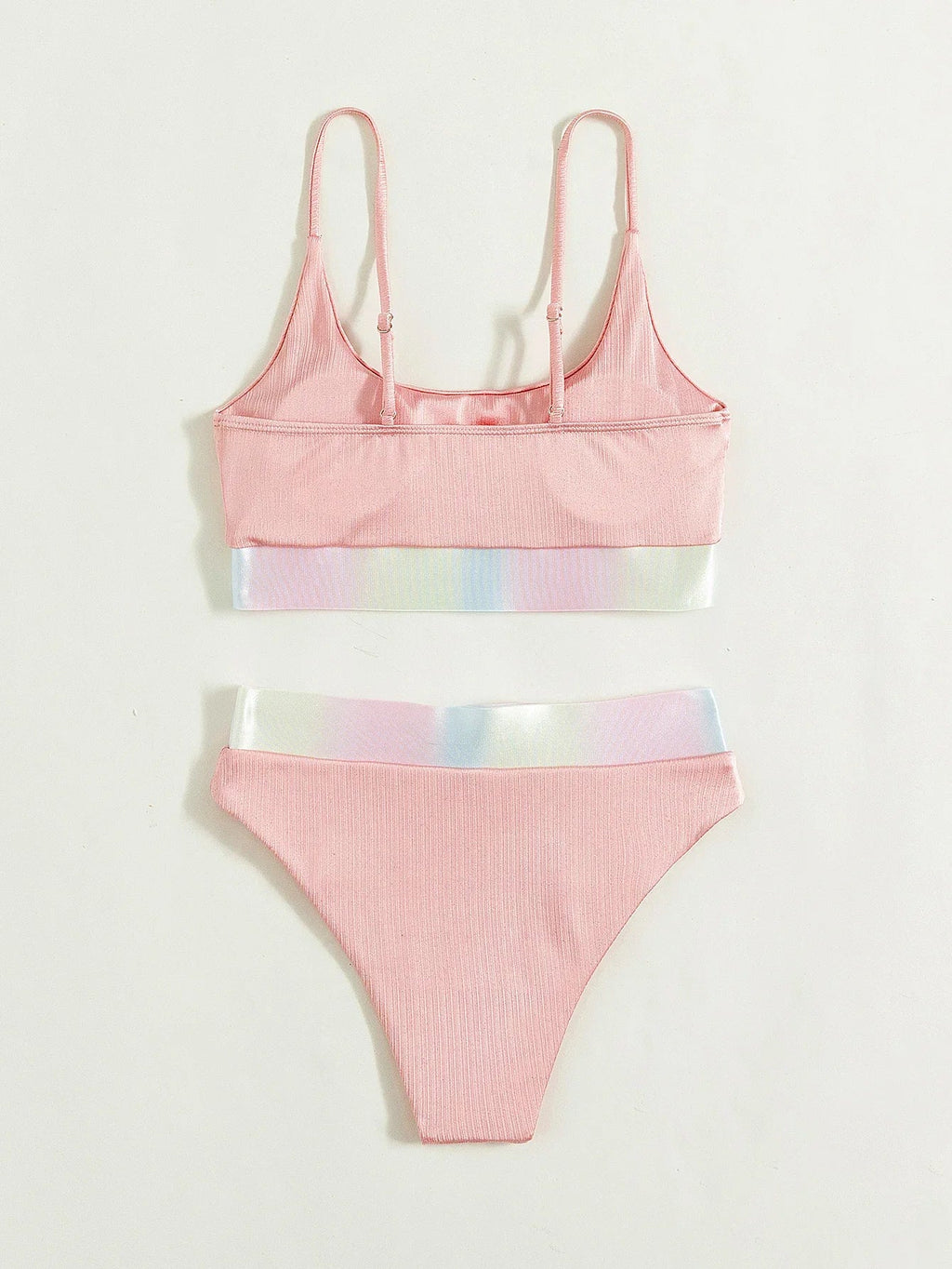 Shiny Pink Contrast Bikini Set Women Halter Push Up Patchwork High Waist Swimsuit 2025 Designer Bathing Suit Two Piece Swimwear