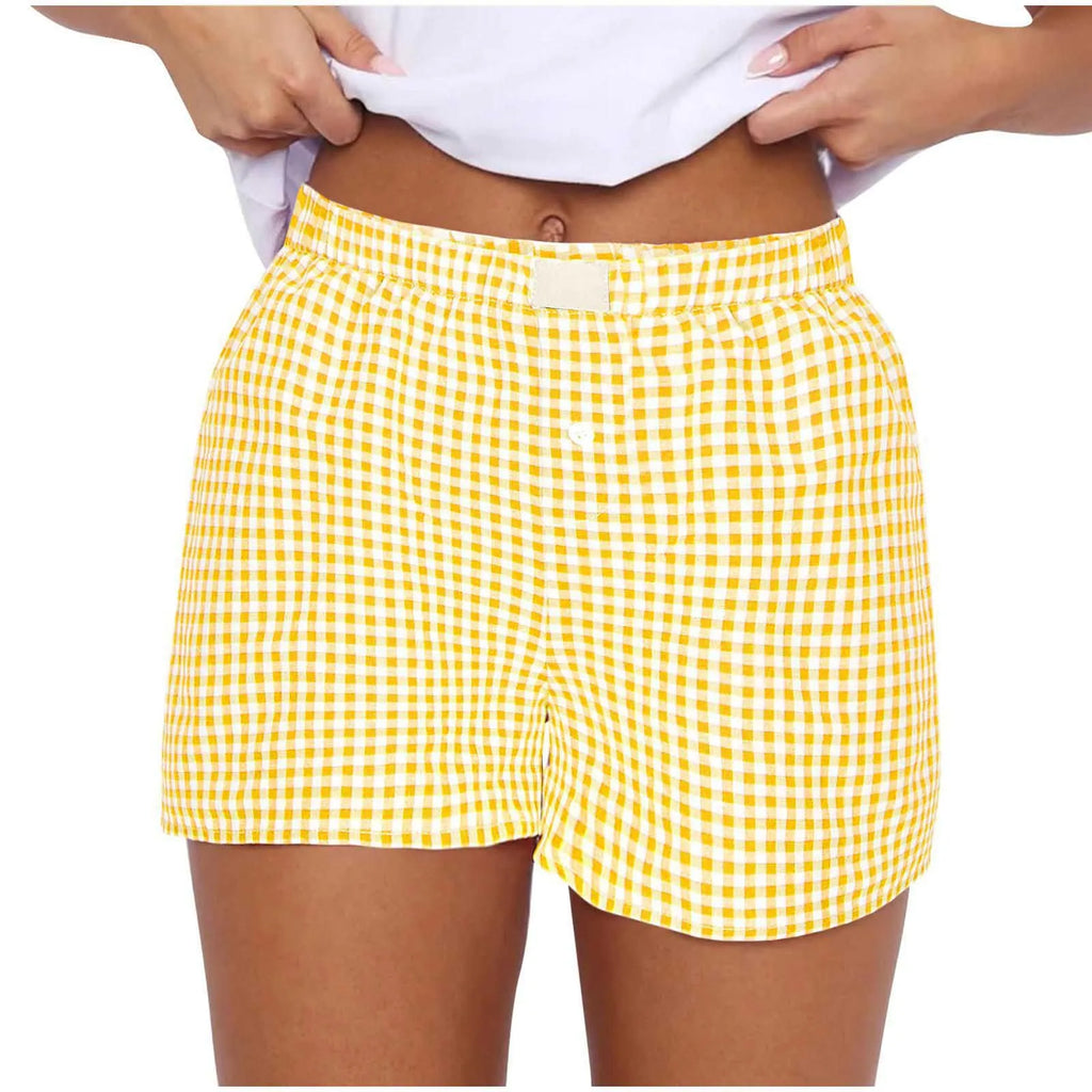 Teen Girls Plaid Shorts Elastic Waistband Pull-On Casual Lounge Summer Outfit Red Blue Color Women's Fashion