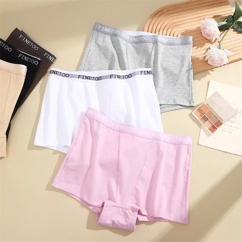 Finetoo Women's Panties Cotton Seamless Sports Boxers Underwear Female Solid Color Briefs Cozy Lingerie Intimate Underpant S-XXL