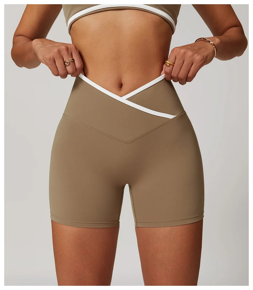 Yoga Shorts Women Fitness Shorts V-shaped Waist Running Cycling Shorts Breathable Sports Leggings High Waist Workout Gym Shorts