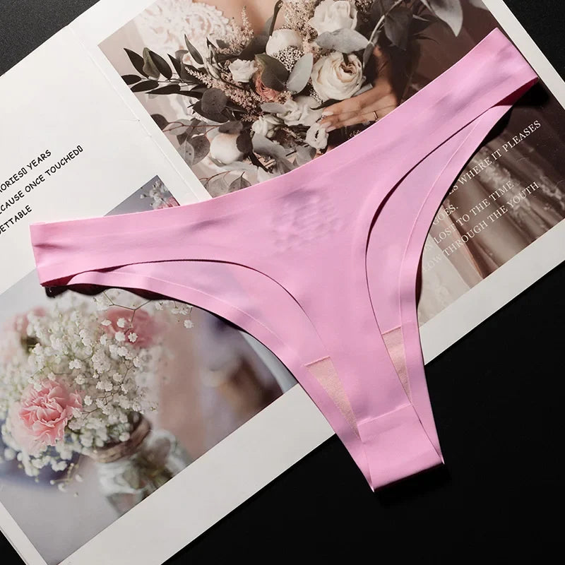 Ice Silk Leopard Women Panties Sexy G String Thong Seamless Underwear T Back Candy Color Girls Briefs Underpants Plus Size M-XXL