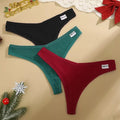 3Pcs Women Christmas Waffle Style G-string Cotton Panties Ladies Soft Thongs Female S-XL Low-Rise T-Back Panties Bikini Bikini