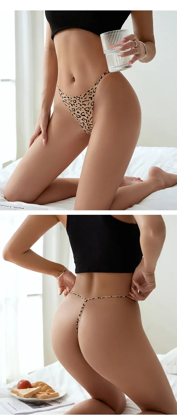 Ice Silk Leopard Women Panties Sexy G String Seamless Thong Underwear Girls Briefs Low Waist Traceless Underpants Plus Size S-XL