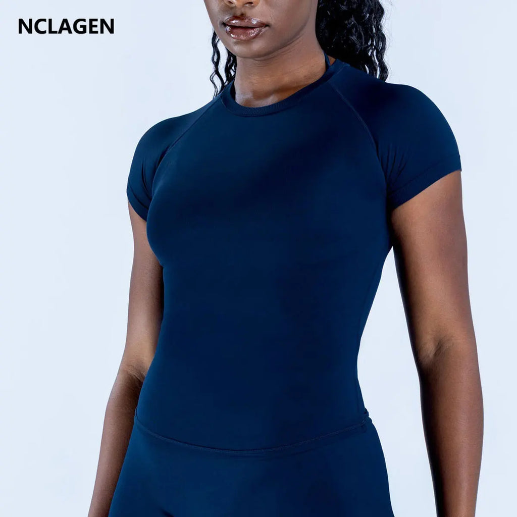 NCLAGEN Impact Short Sleeve Top Women GYM Clothes Seamless workout t shirts Fitness Quick Dry Running tee Yoga Pilates shirt