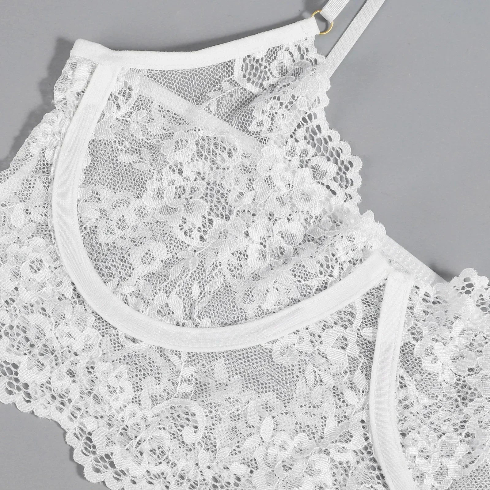3PCS Lace See Through Bra Set Women Sexy Lingerie Underwear Halter Tops Bra and Panties Garter Intimate Sex Costumes