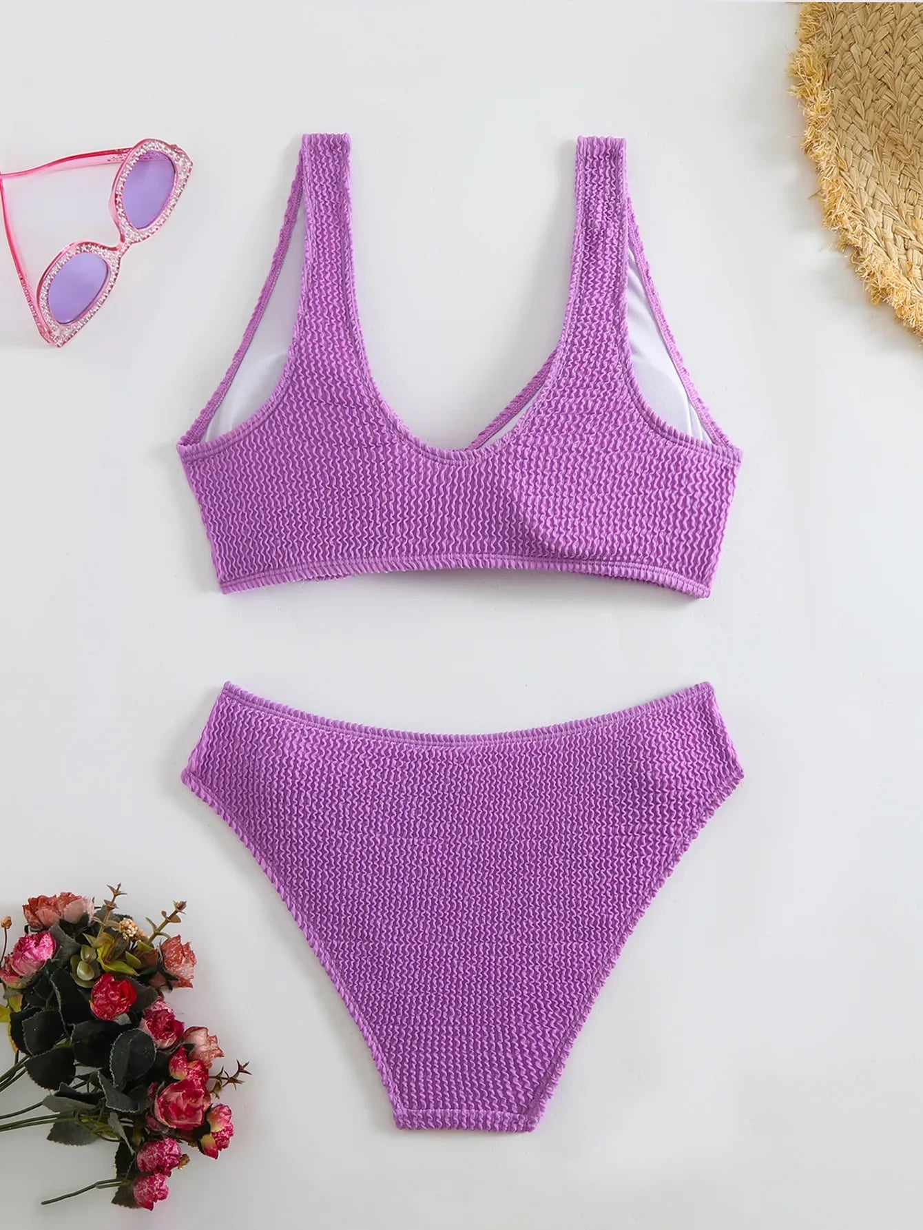 2026 New Sexy Bikini Two-Piece Swimsuit Pure Color High Elasticity Monochromatic Swimwear Comfortable Fit Women's Beachwear