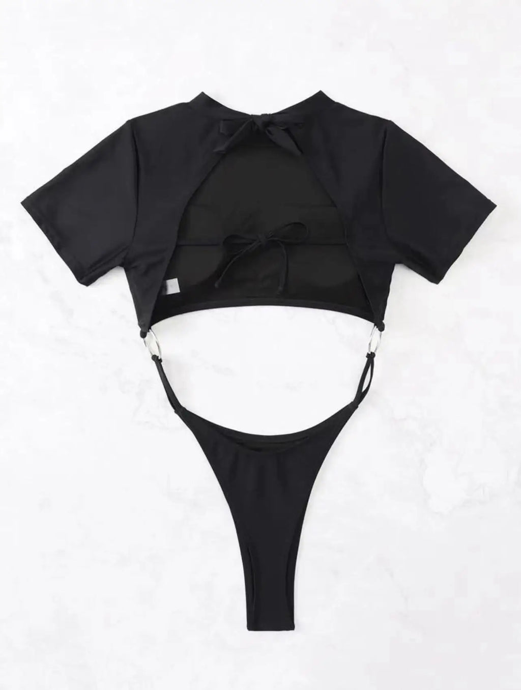 Bikini Women Swimsuit 2024 Blue Short Sleeve Hollow Out Thong Monokini Brazilian Beach Bathing Suit Push Up One Piece Swimwear
