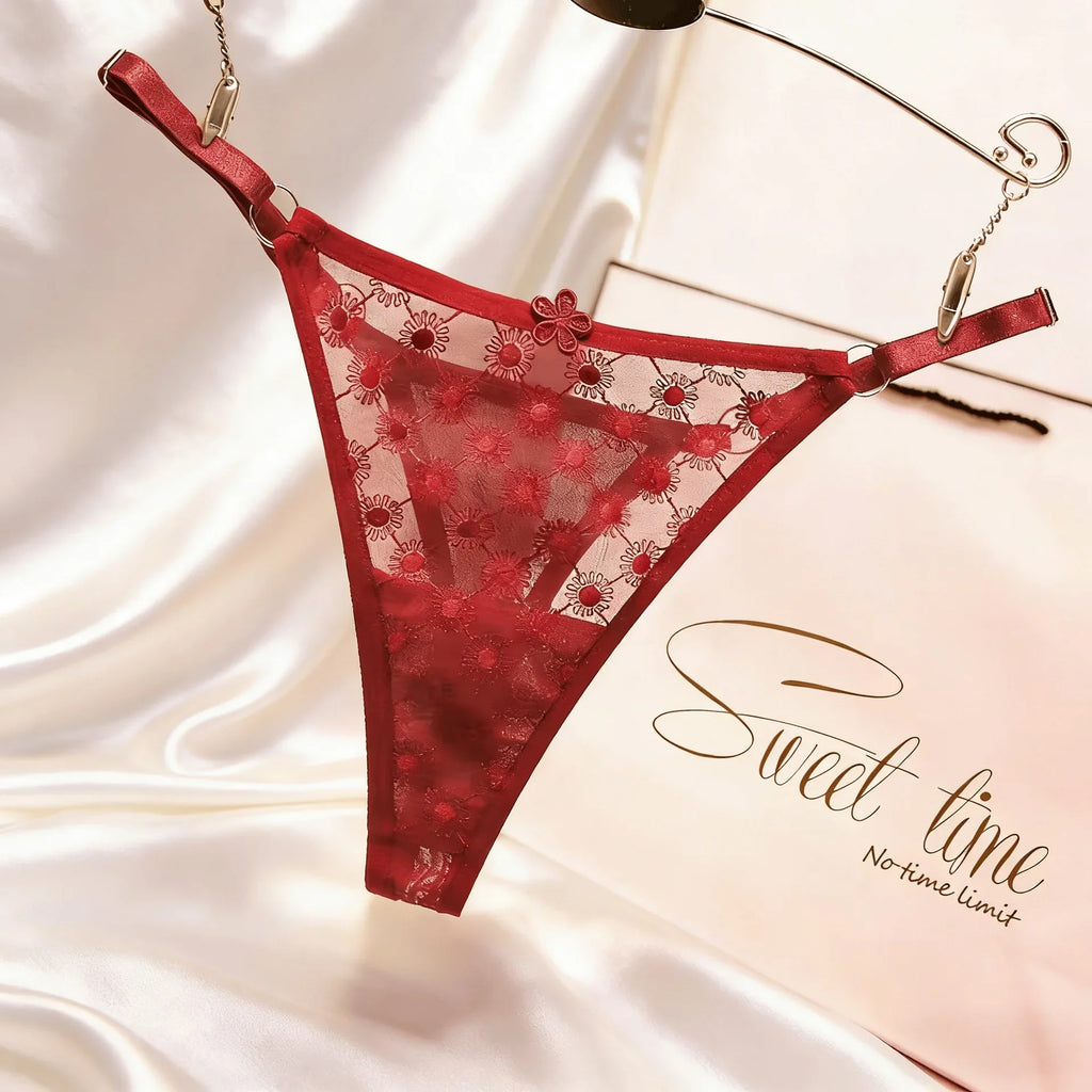 Thin Sexy Girls G String Thong Panties Women Briefs Flower Hollow Out Transparent Underwear Female Lingerie