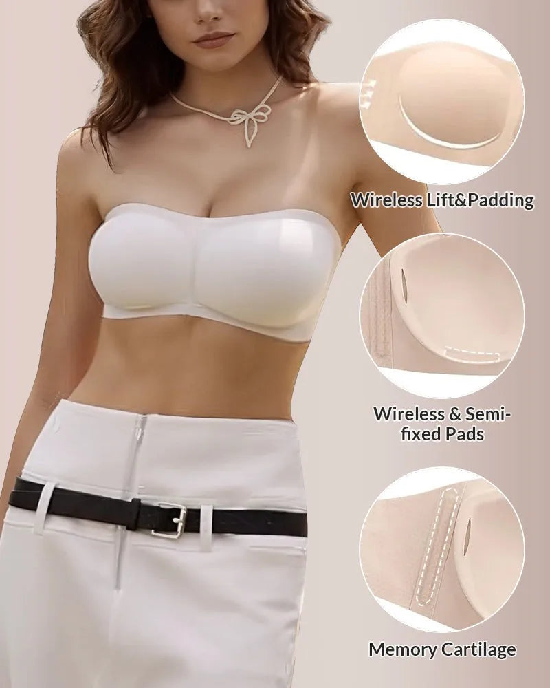Women's Strapless Bra with Push-up Support Non-slip Bra Comfortable and Breathable Solid Color Bra for Women