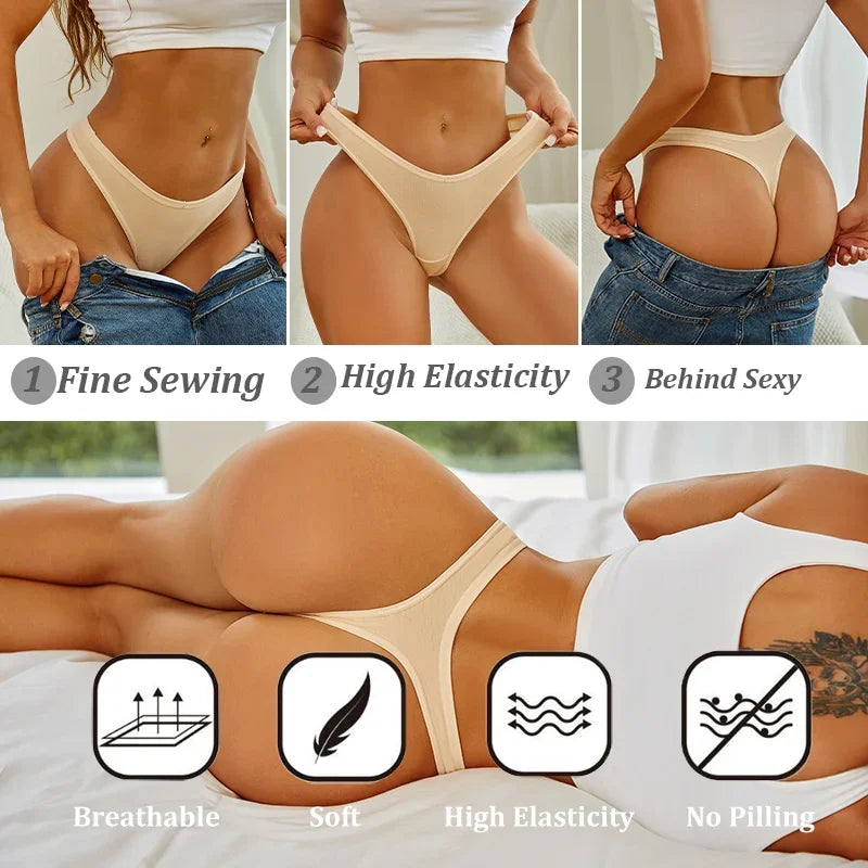 5Pcs Women Sexy Cotton Thongs Female Bikini Panties G-String Underwear Thongs Striped Panties Female Underwear T-Back Intimat