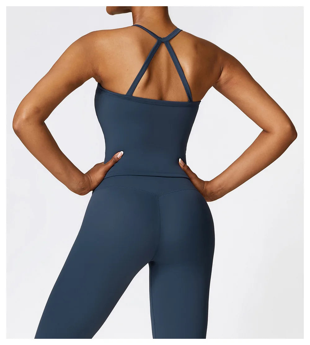 Strappy Sports Bra For Women Gym Workout Tops Sexy Yoga Bra Gather Fitness Push Up Training Running Female Sport Vest