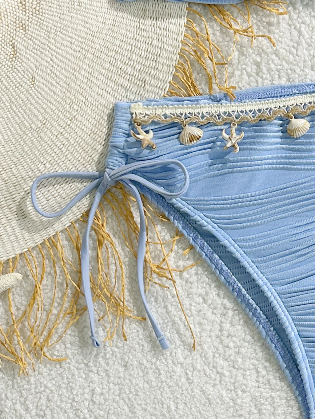Sexy Bandeau Bikini Set 2025 Women Black Shell Starfish Push Up Drawstring Side High Waist Swimsuit Beach Bathing Suit Swimwear