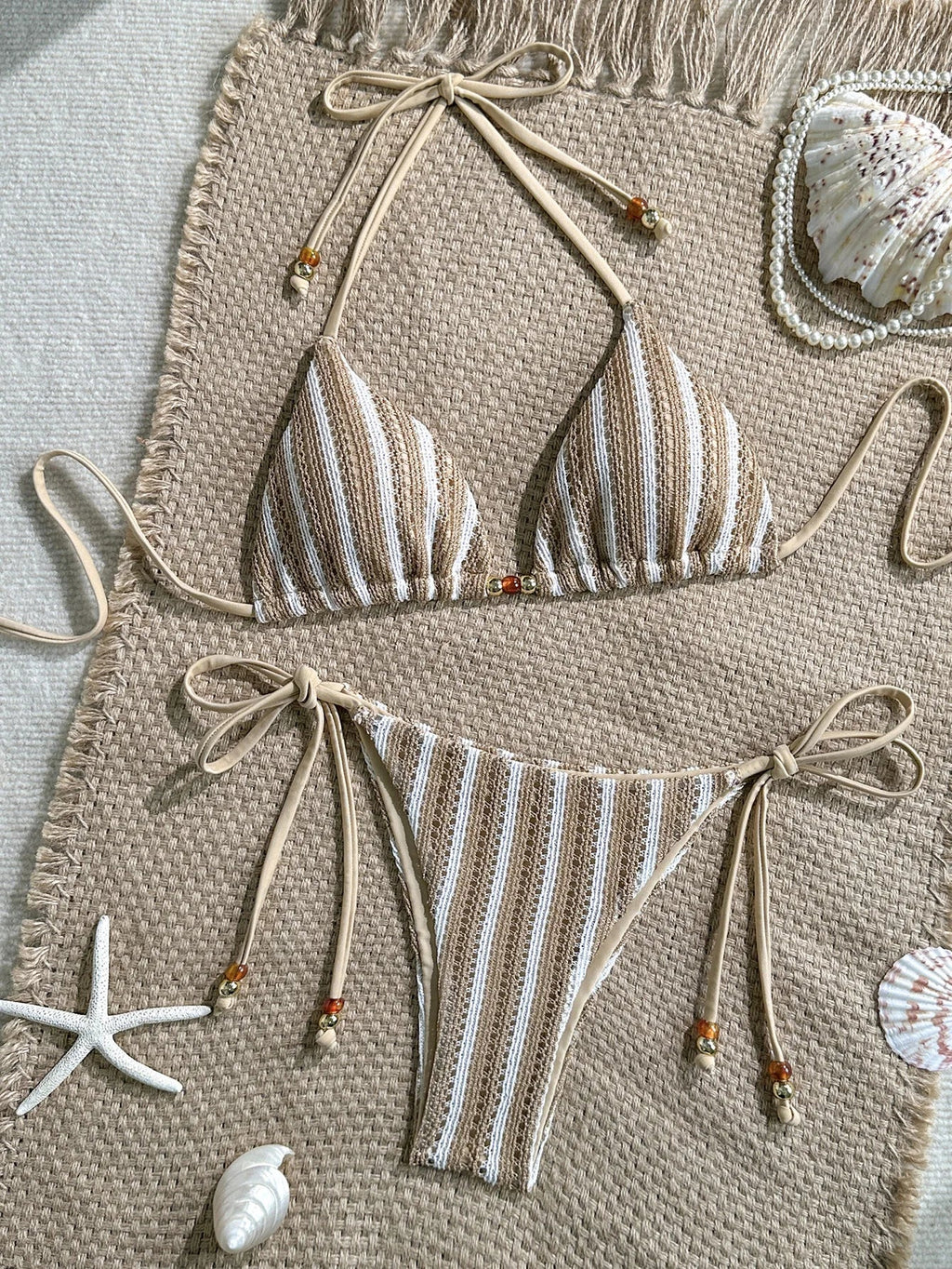 Sexy Pink Striped Micro Bikini Women 2026 Halter Push Up Bra Tie Side Thong Swimsuit Brazilian Beach Bathing Suit Swimwear