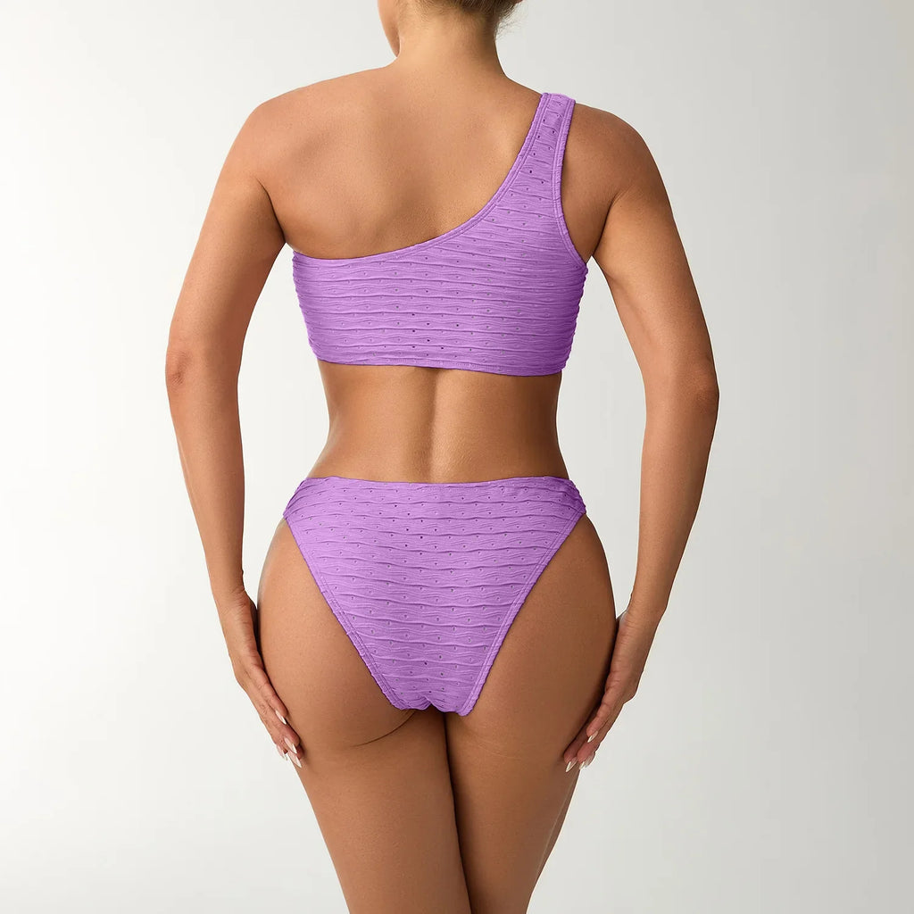 2026 New Style Breathable Quick Dry Solid Color Single Shoulder Bikini Sexy Swimsuit Women's High Elasticity Thickened Backless