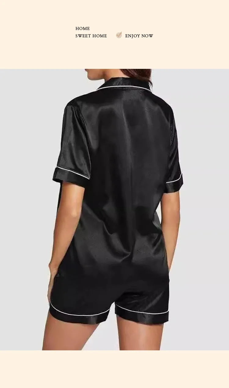 Sweet Simple Ice Silk Pajamas for Women  Thin Short-sleeved Home Clothes Suit Nightwear Women's Pajamas Set Nightie Summer