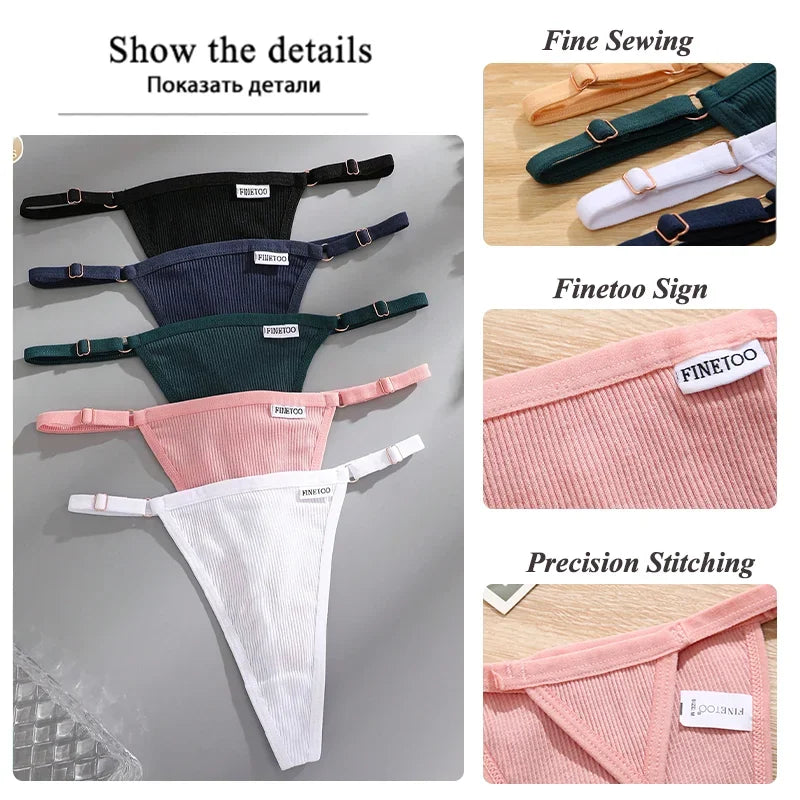 5PCS Women's Panties Cotton Thongs Adjustable Waist Sexy G-String Solid Color Seamless Intimate Female Underpants Lingerie S-XL