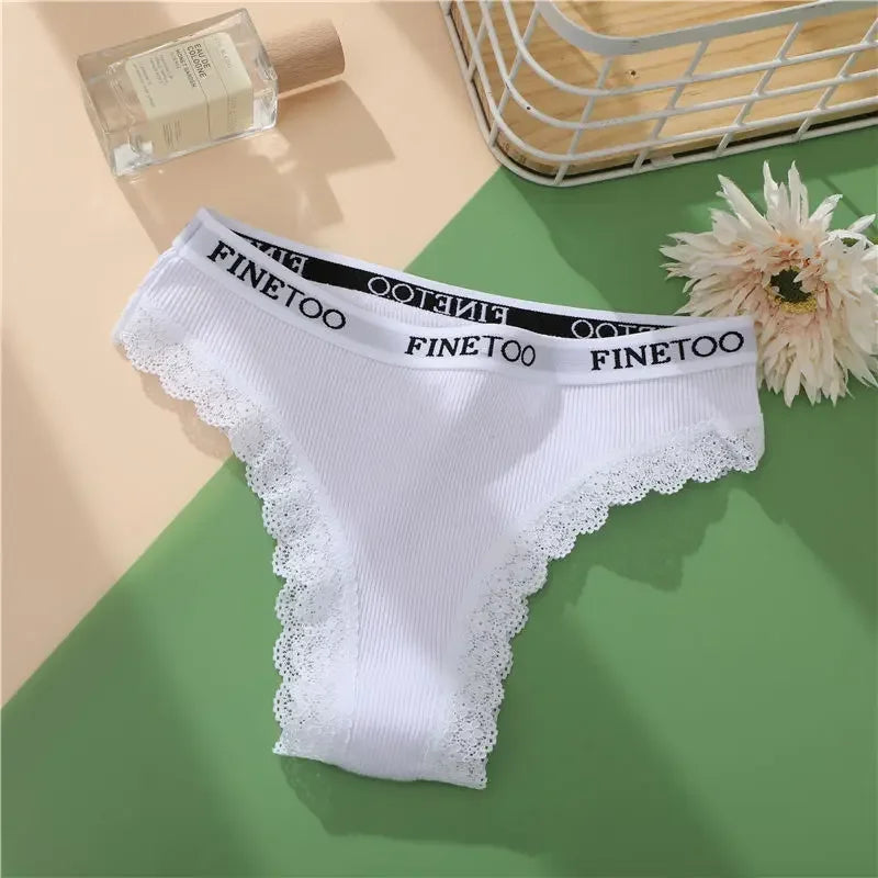 FINETOO 2Pcs/Set Women Cotton Brazilian Panties Plus Size M-2XL Lingerie Sexy Lace Underwear Low Rise Girls Intimates Underpants