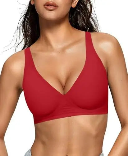 Women's Deep V Solid Color Seamless Full Cup Bra Wire-Free Comfortable Supportive Wire-Free Bra T-Shirt Push-Up Bra Underwear